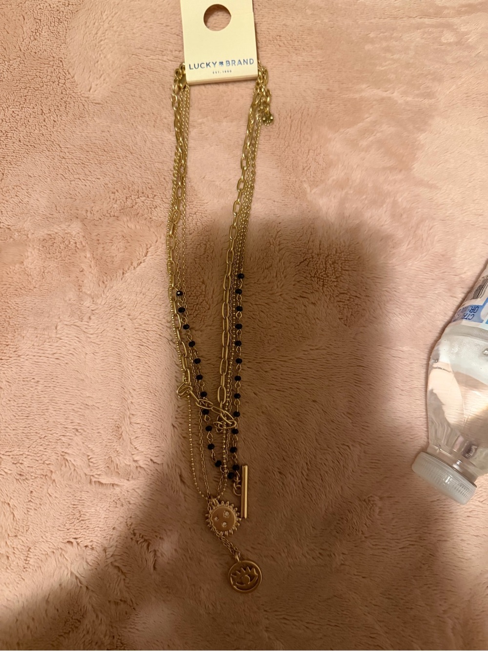 Lucky Brand Gold Layered Necklace with Black Bead Accents